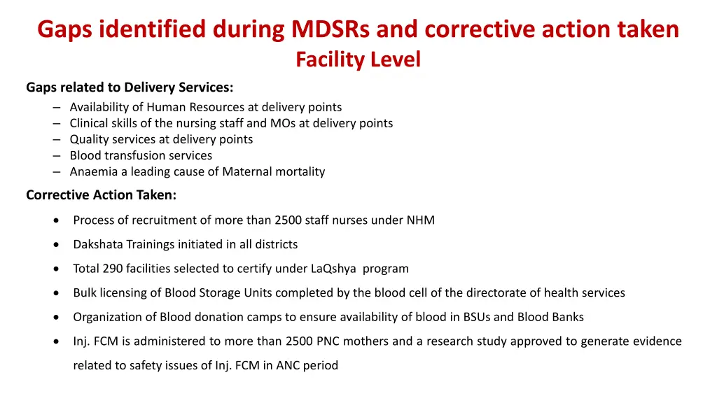 gaps identified during mdsrs and corrective 1