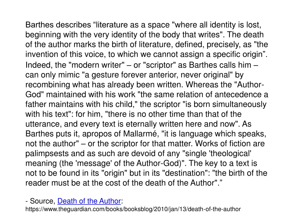 barthes describes literature as a space where