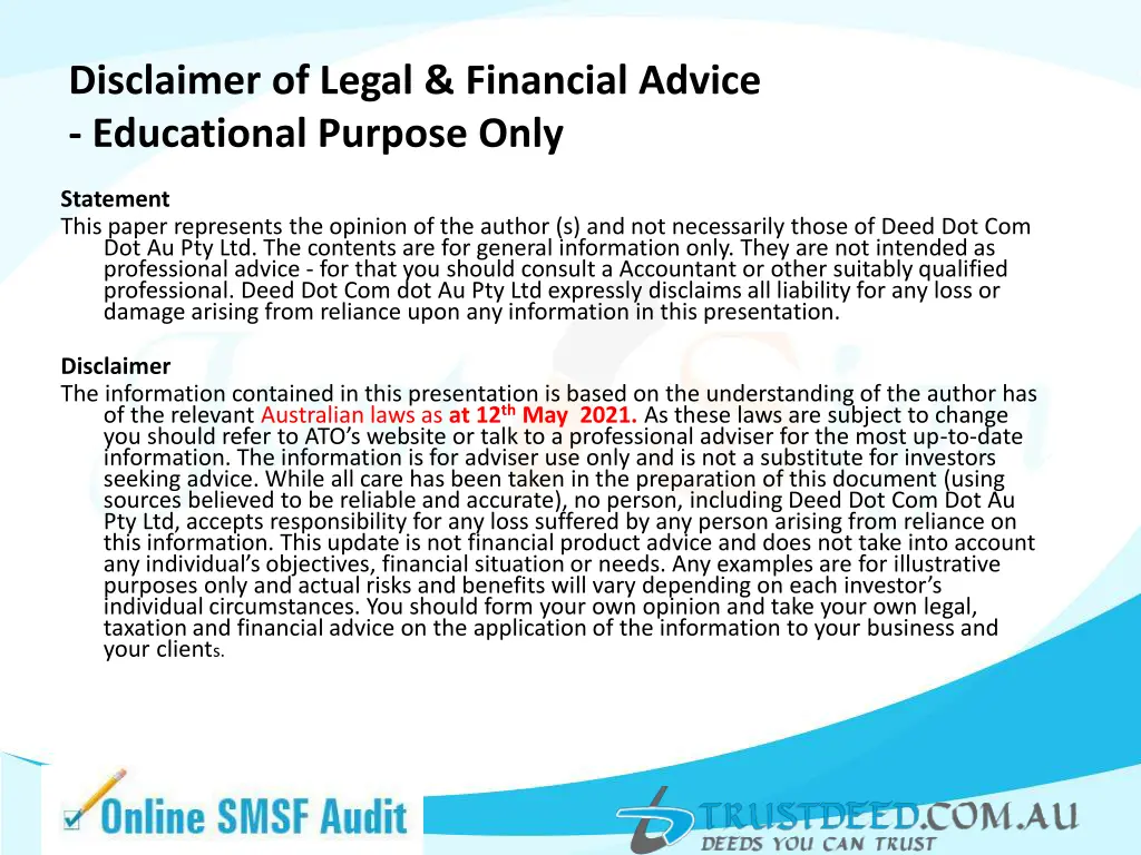 disclaimer of legal financial advice educational