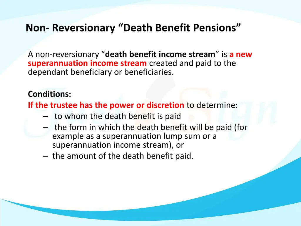 non reversionary death benefit pensions