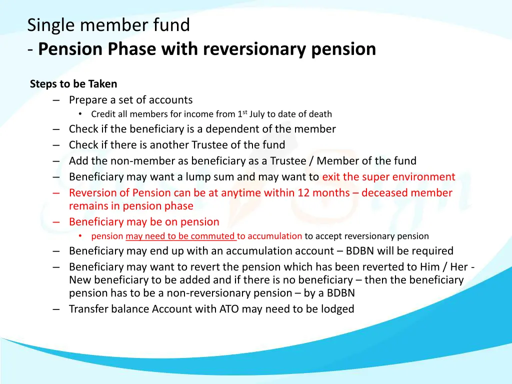 single member fund pension phase with