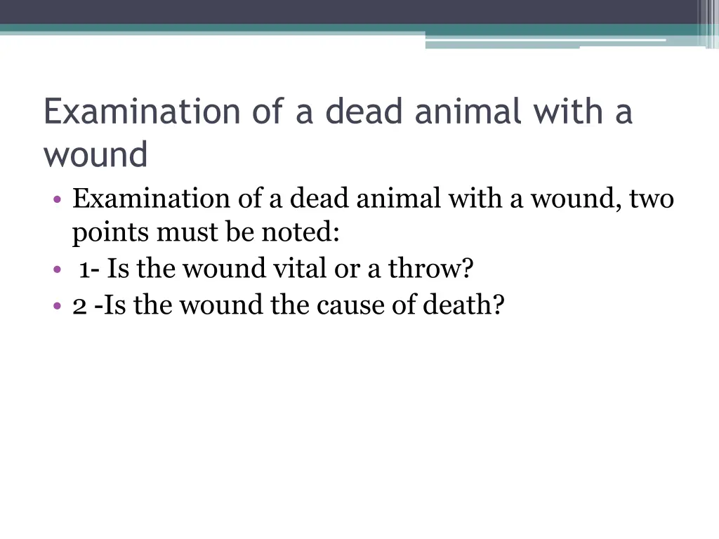 examination of a dead animal with a wound