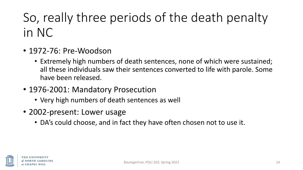 so really three periods of the death penalty in nc