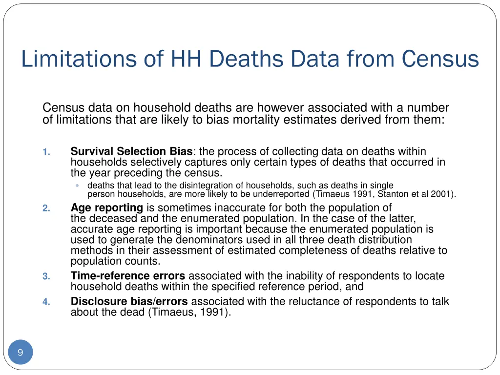 limitations of hh deaths data from census