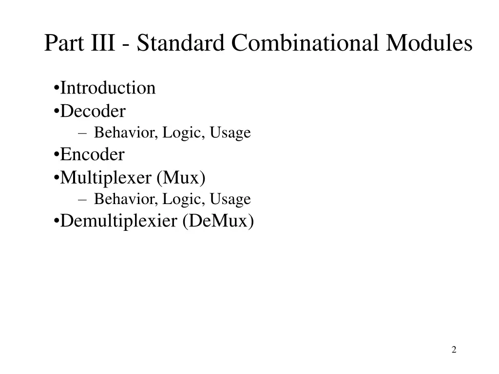 part iii standard combinational modules