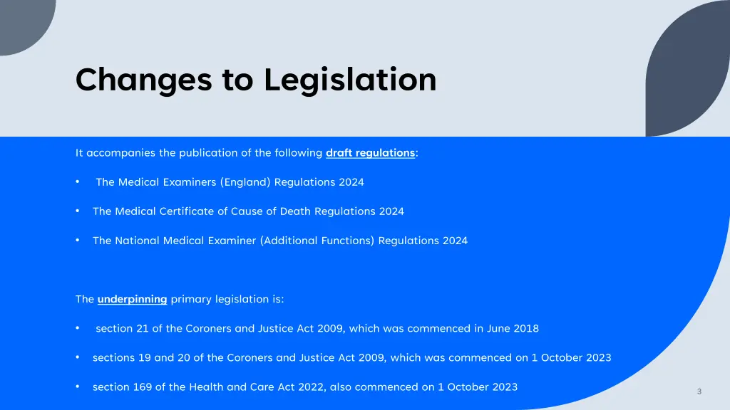 changes to legislation