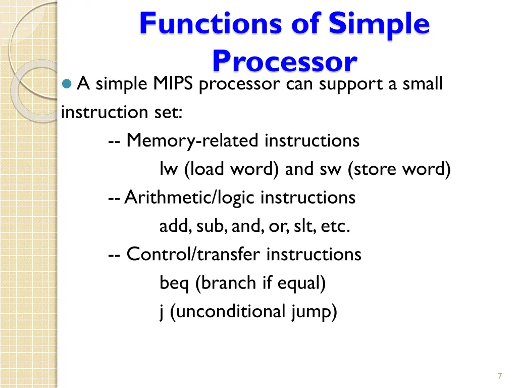 functions of simple processor a simple mips