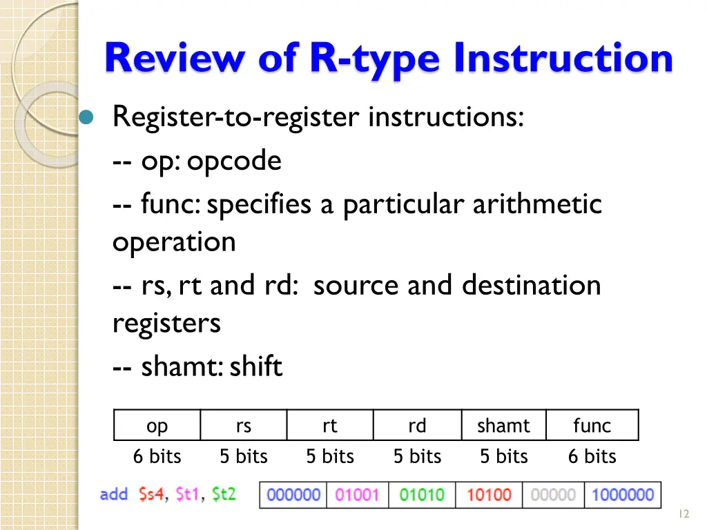 review of r type instruction