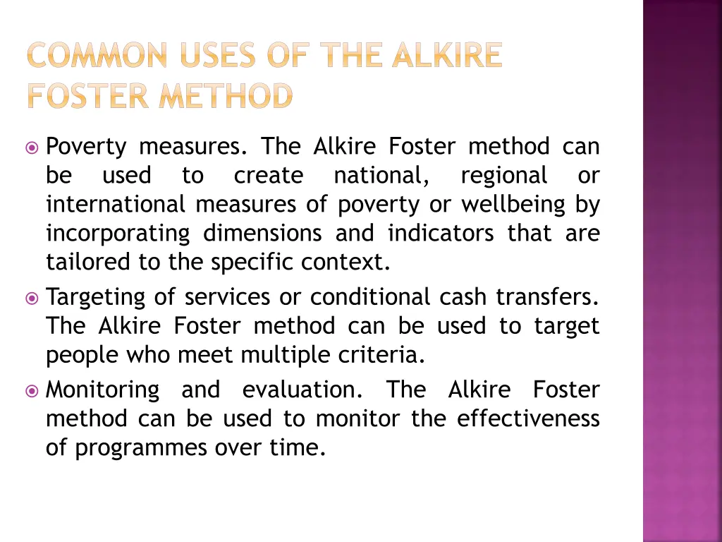 common uses of the alkire foster method