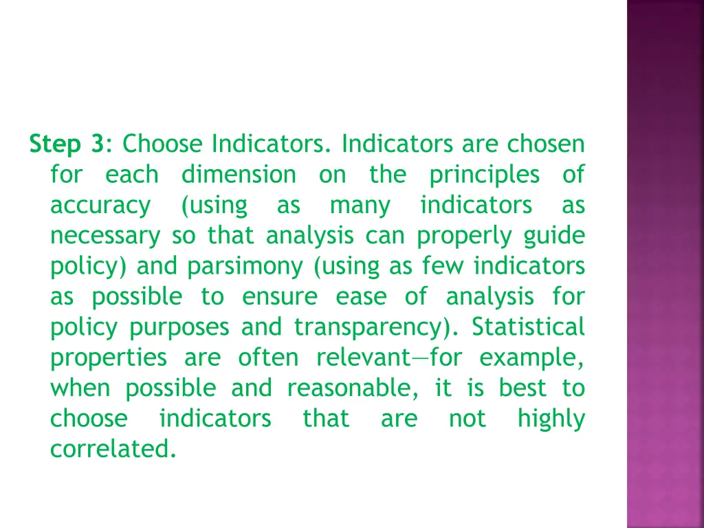 step 3 choose indicators indicators are chosen