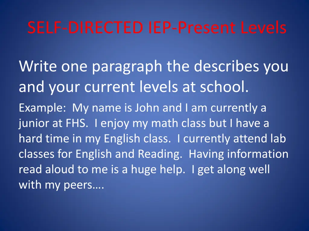 self directed iep present levels