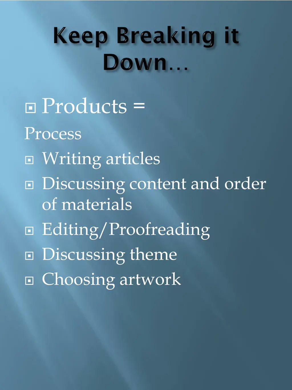 products process writing articles discussing