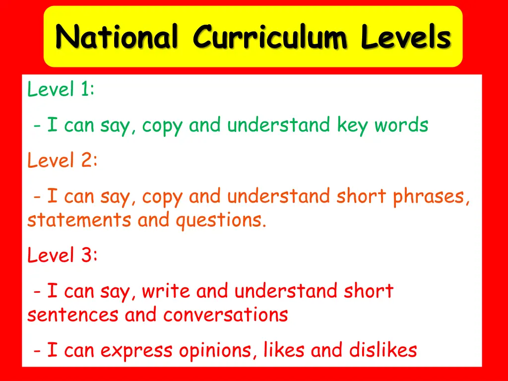 national curriculum levels