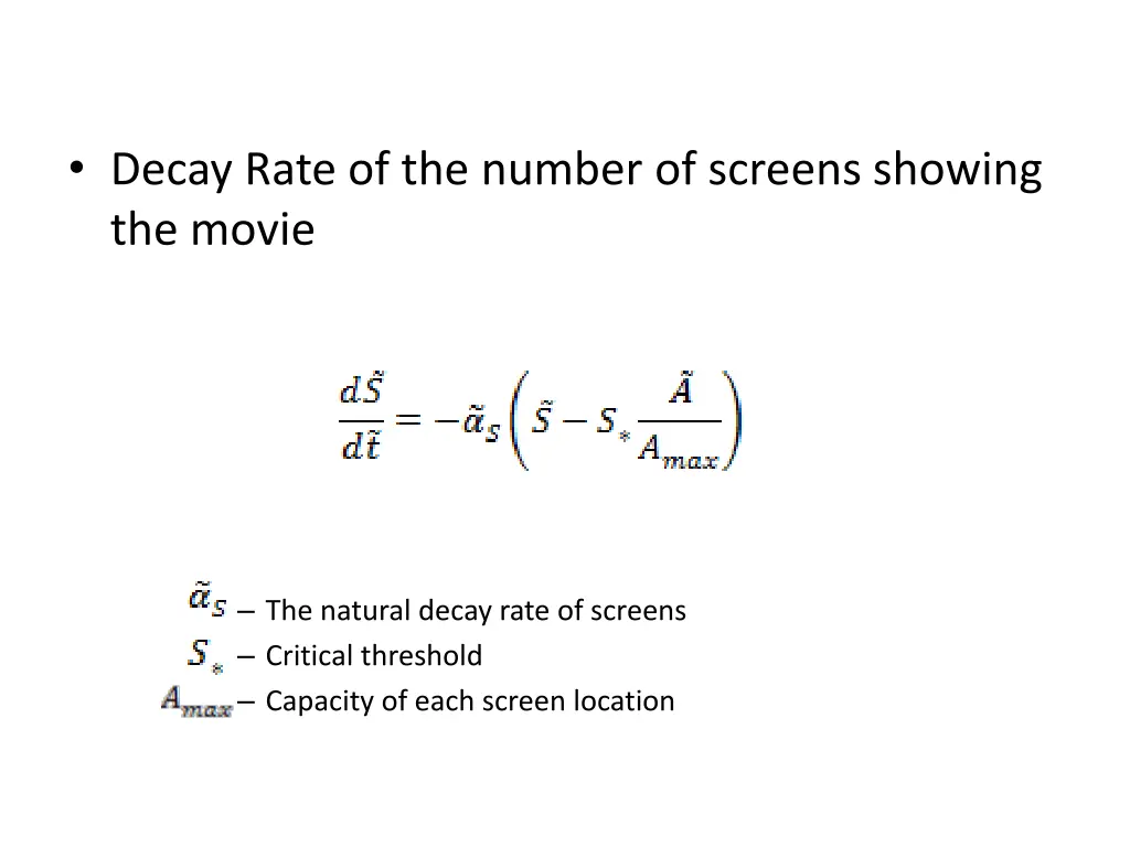 decay rate of the number of screens showing