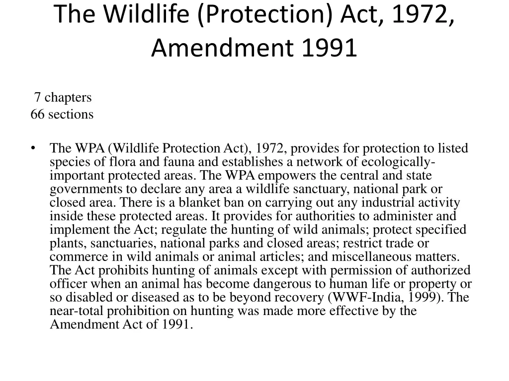 the wildlife protection act 1972 amendment 1991