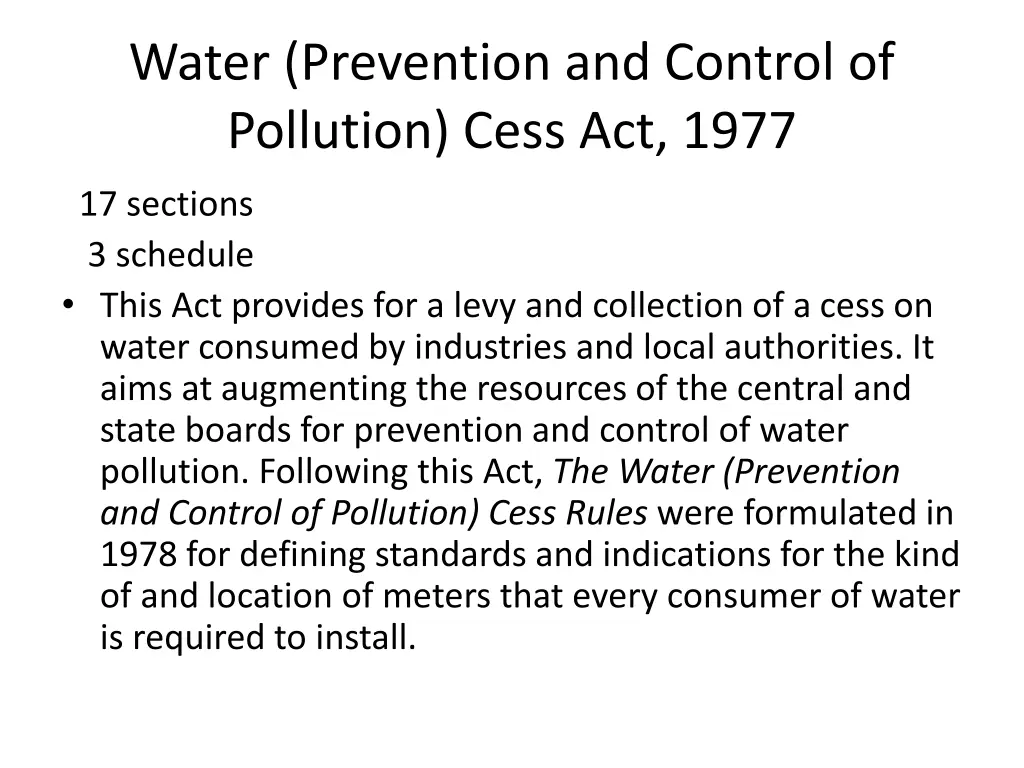 water prevention and control of pollution cess