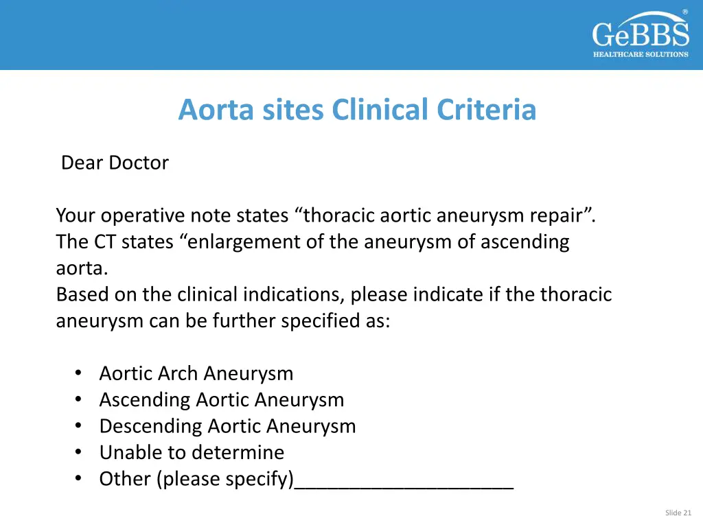 aorta sites clinical criteria