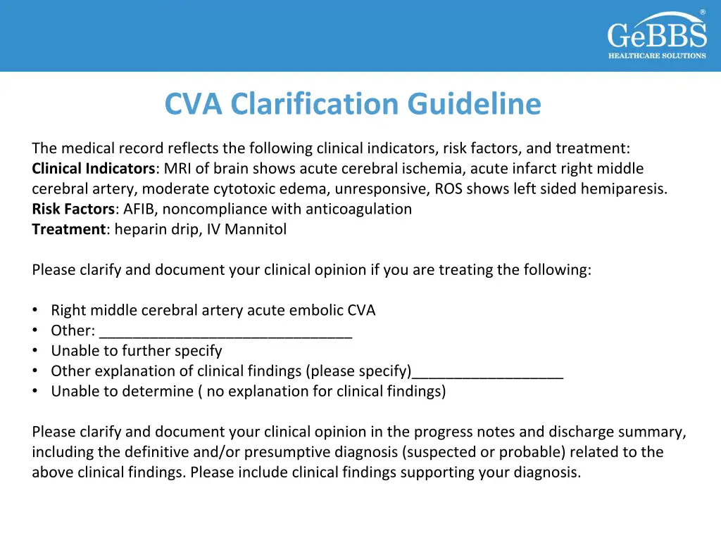 cva clarification guideline