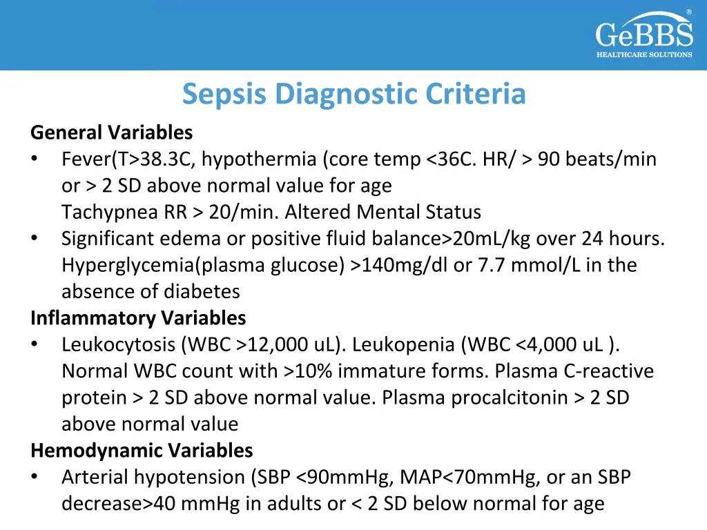 sepsis diagnostic criteria general variables