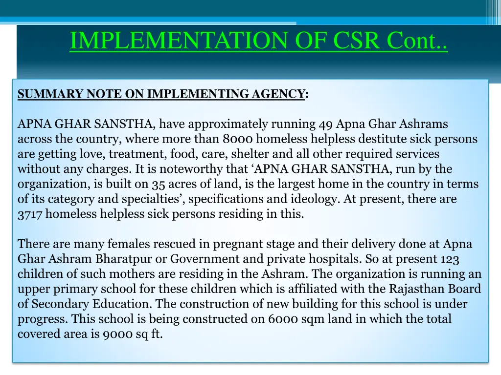 implementation of csr cont