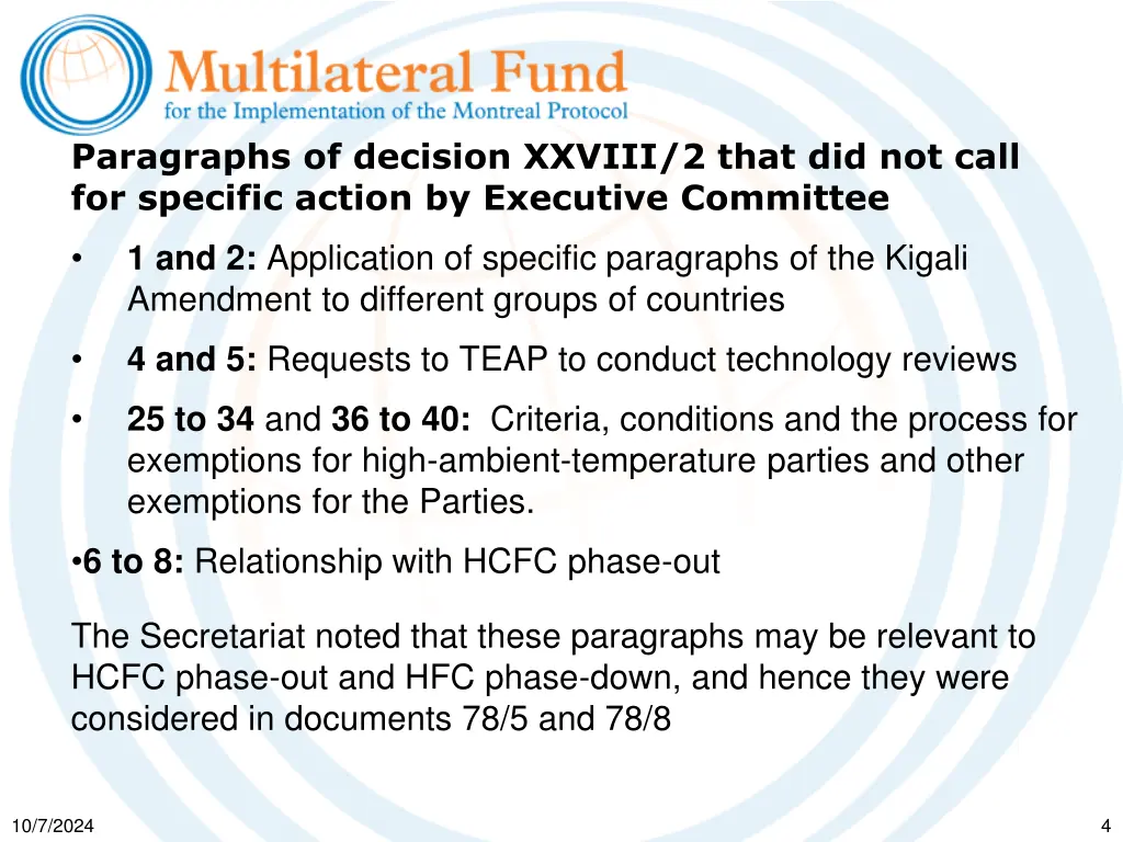 paragraphs of decision xxviii 2 that did not call