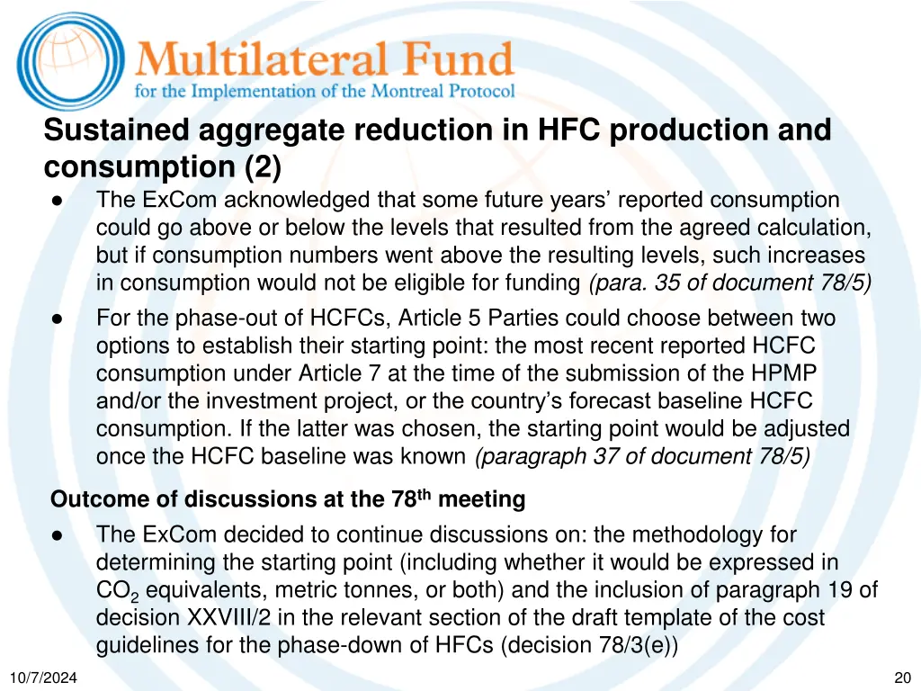 sustained aggregate reduction in hfc production 1