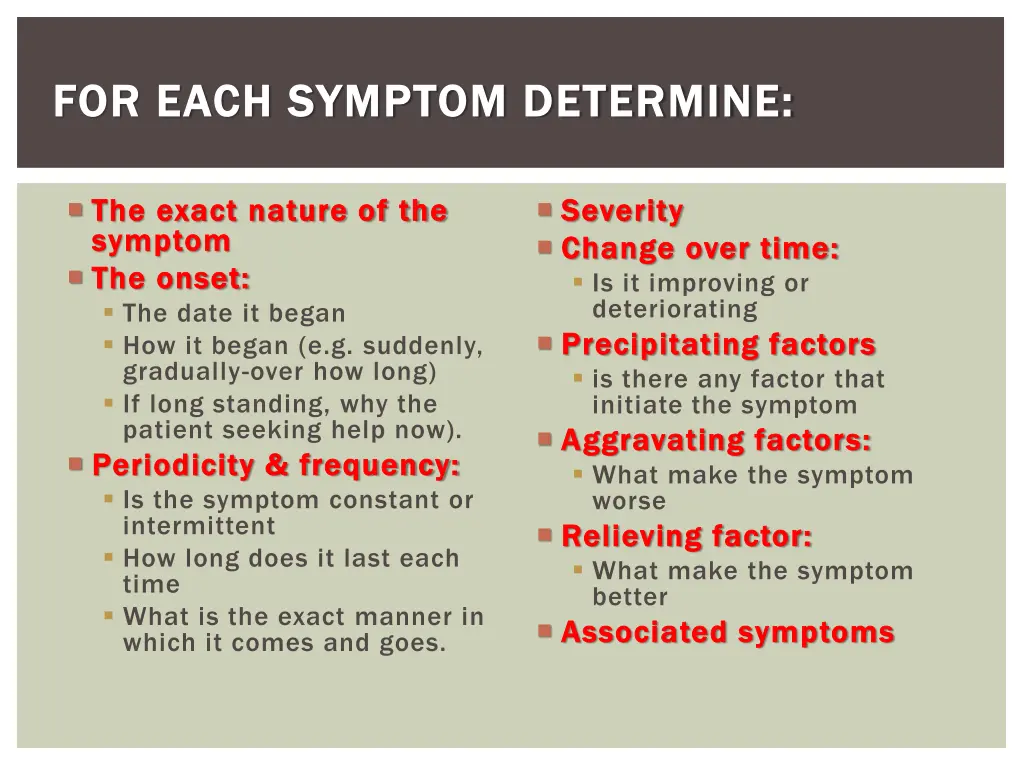 for each symptom determine for each symptom