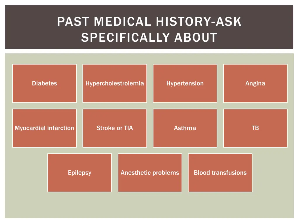 past medical history ask specifically about