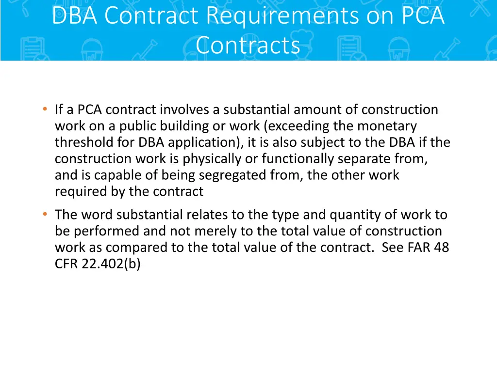 dba contract requirements on pca contracts