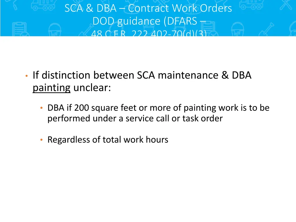 sca dba contract work orders dod guidance dfars 1