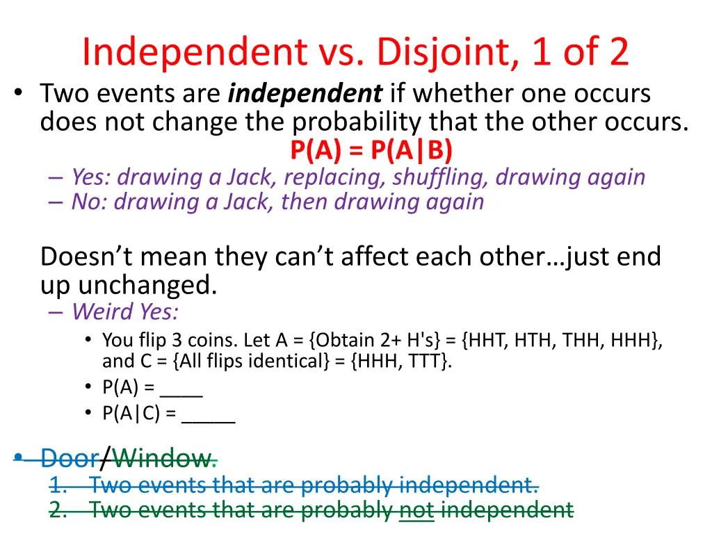 independent vs disjoint 1 of 2 two events