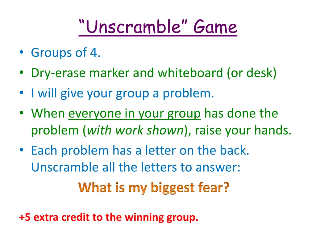 unscramble game groups of 4 dry erase marker