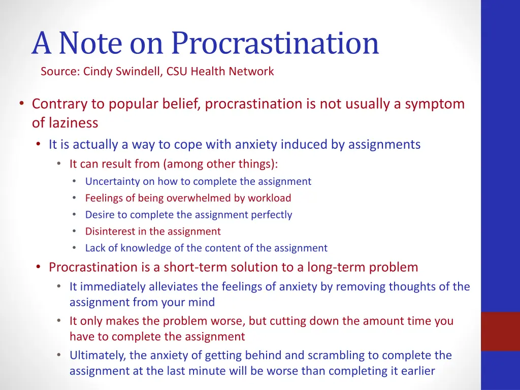 a note on procrastination source cindy swindell