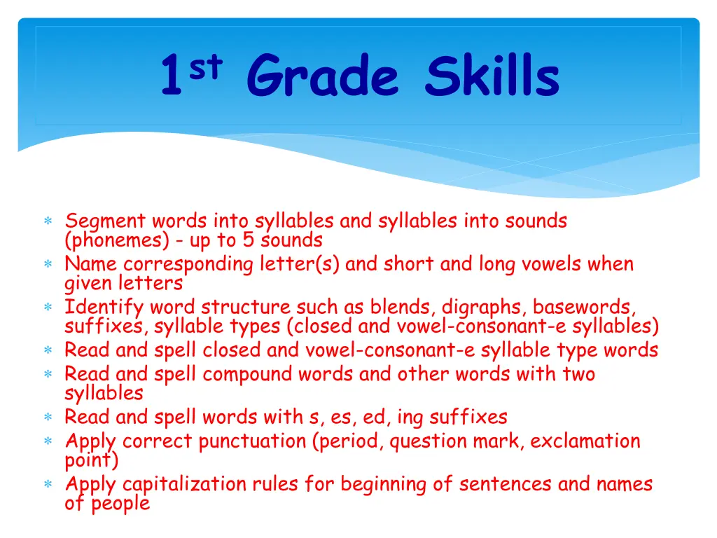 1 st grade skills