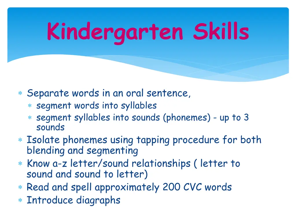 kindergarten skills