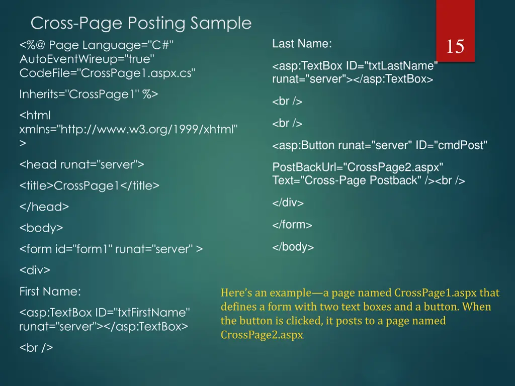 cross page posting sample @ page language