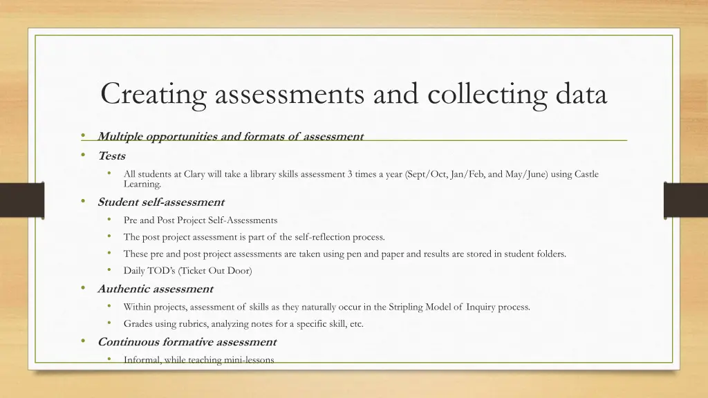 creating assessments and collecting data