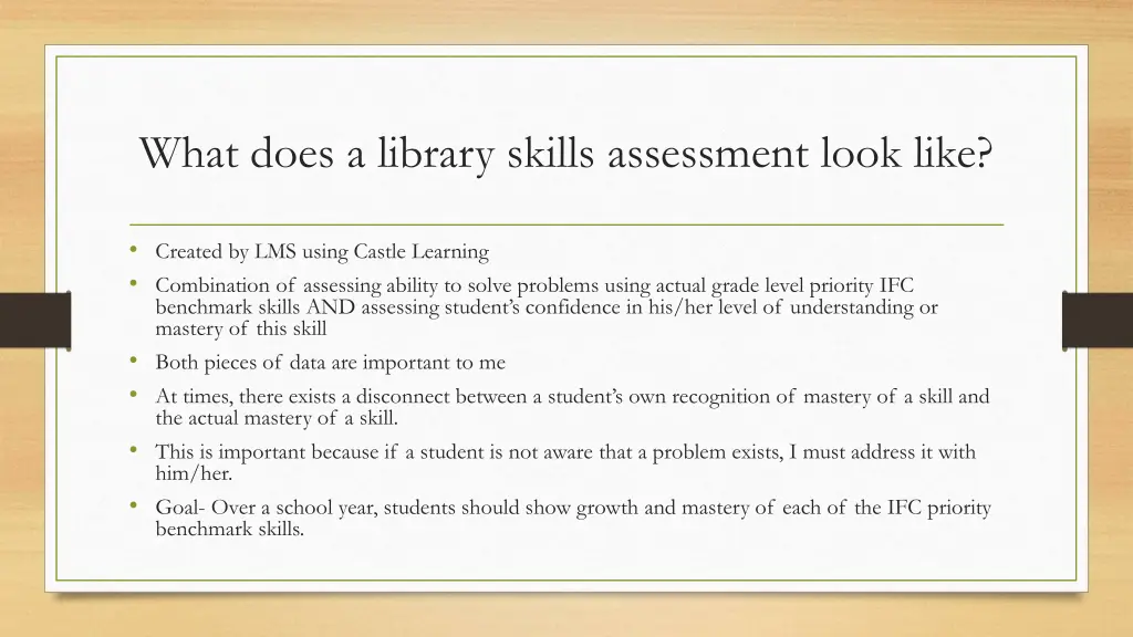 what does a library skills assessment look like