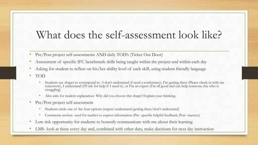 what does the self assessment look like