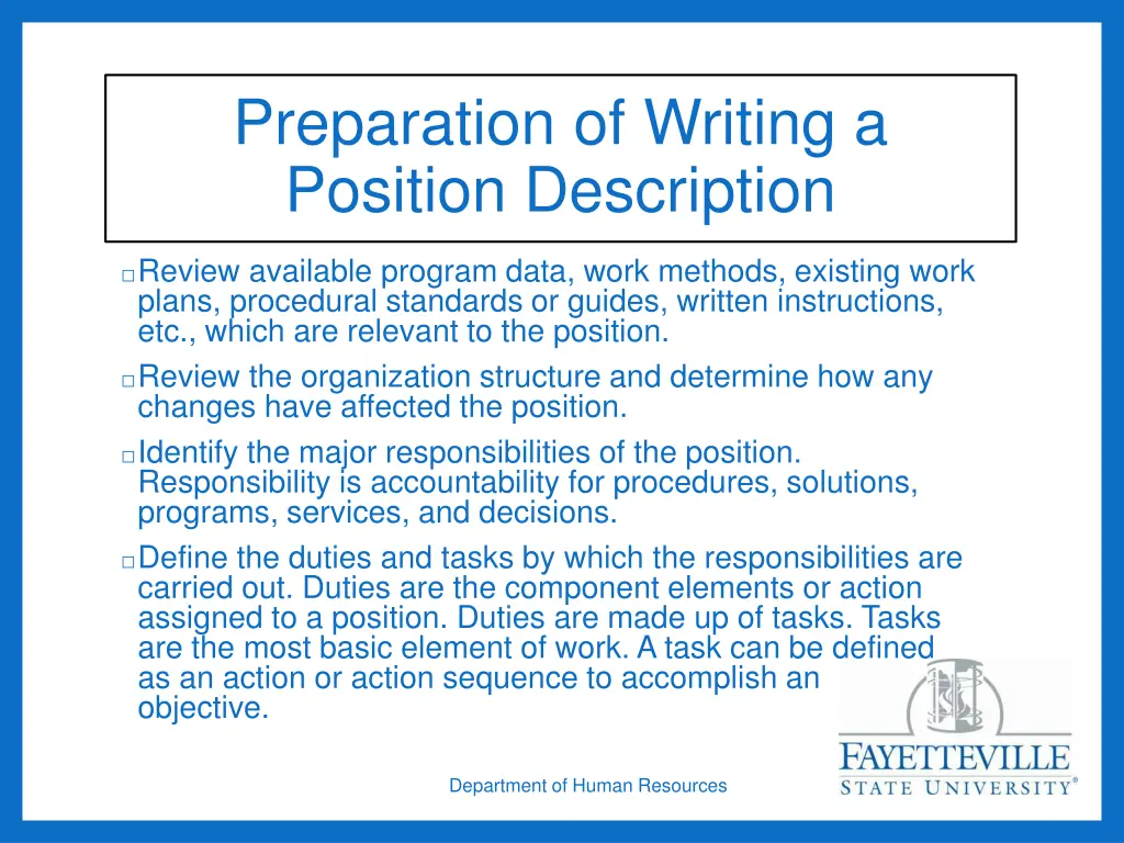 preparation of writing a position description