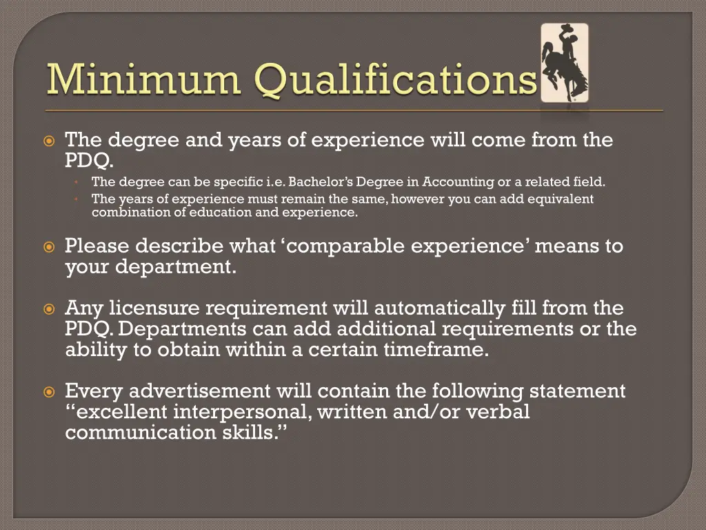 the degree and years of experience will come from