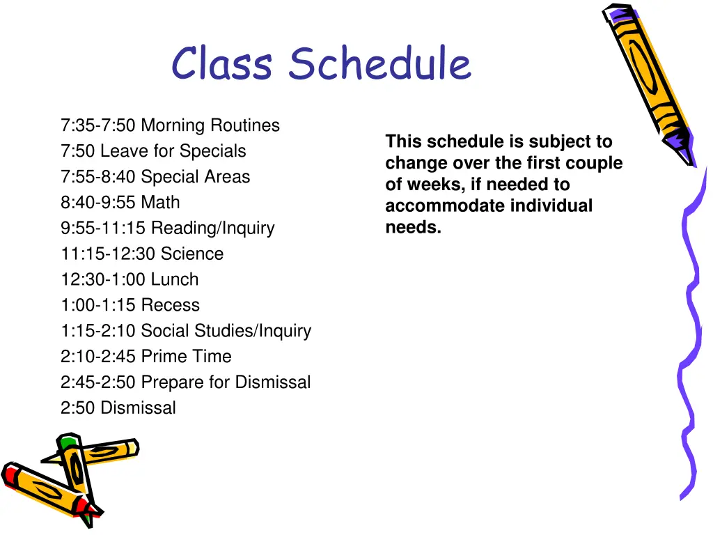 class schedule