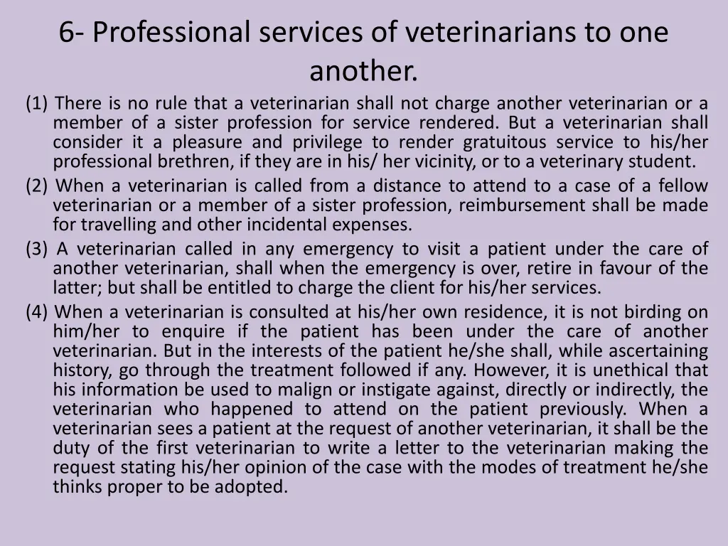 6 professional services of veterinarians