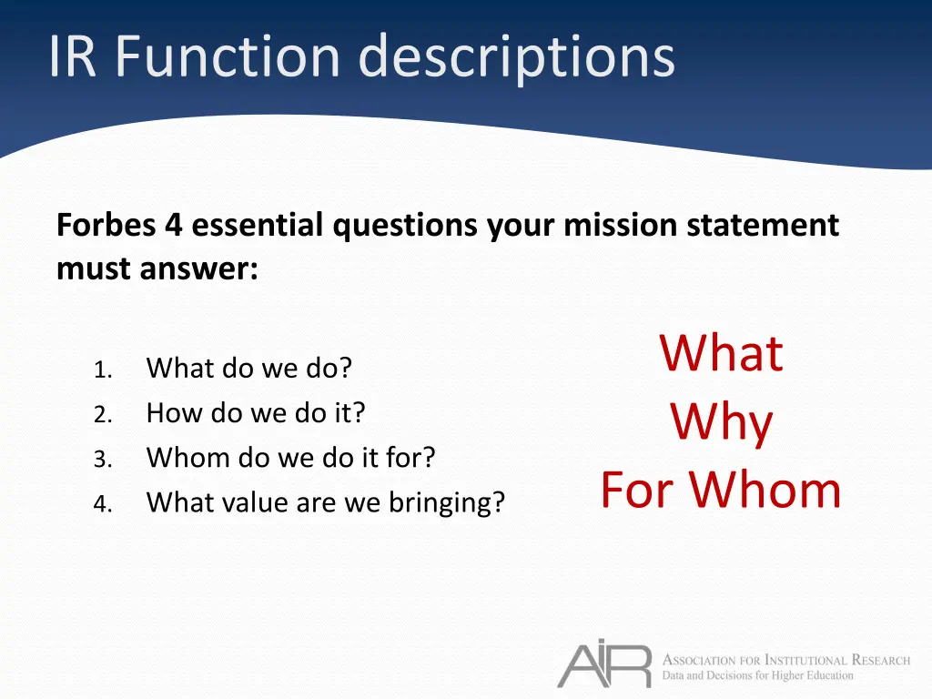 ir function descriptions