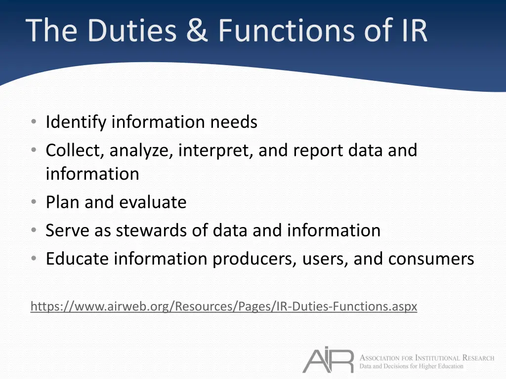 the duties functions of ir