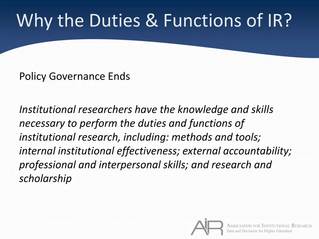 why the duties functions of ir