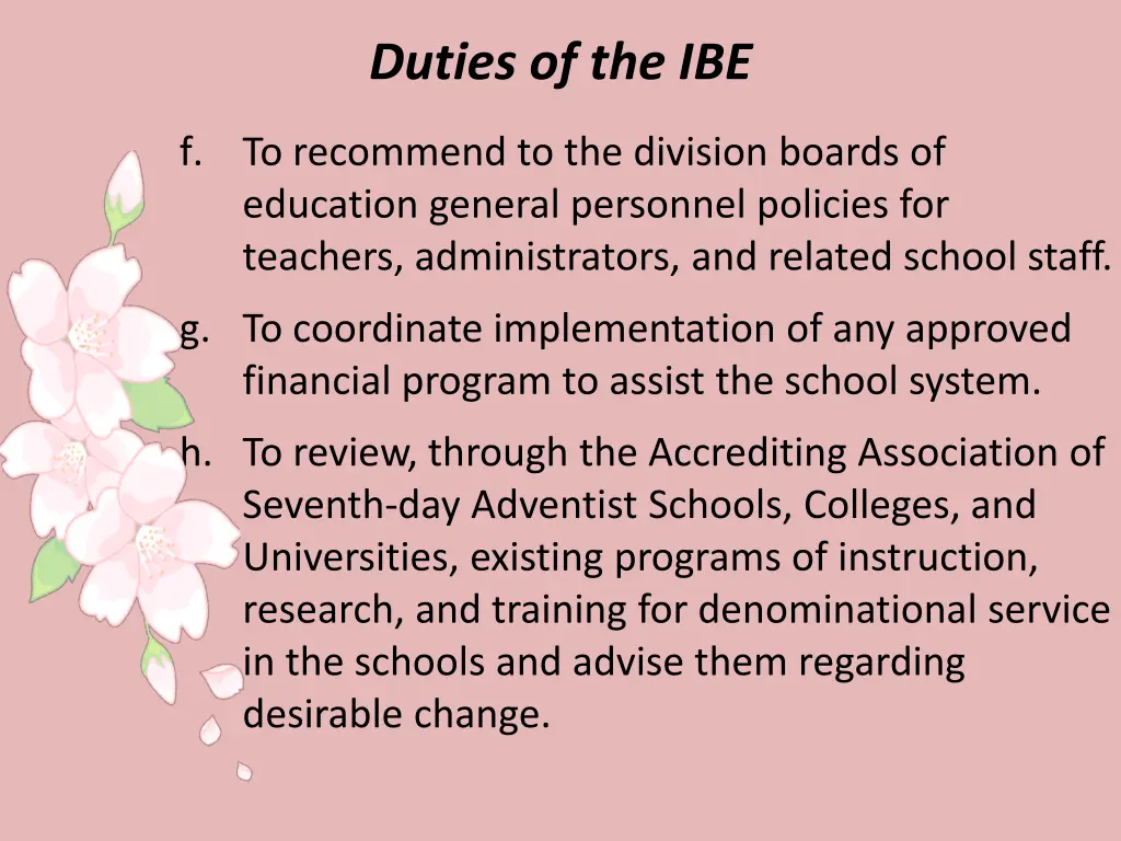 duties of the ibe 2