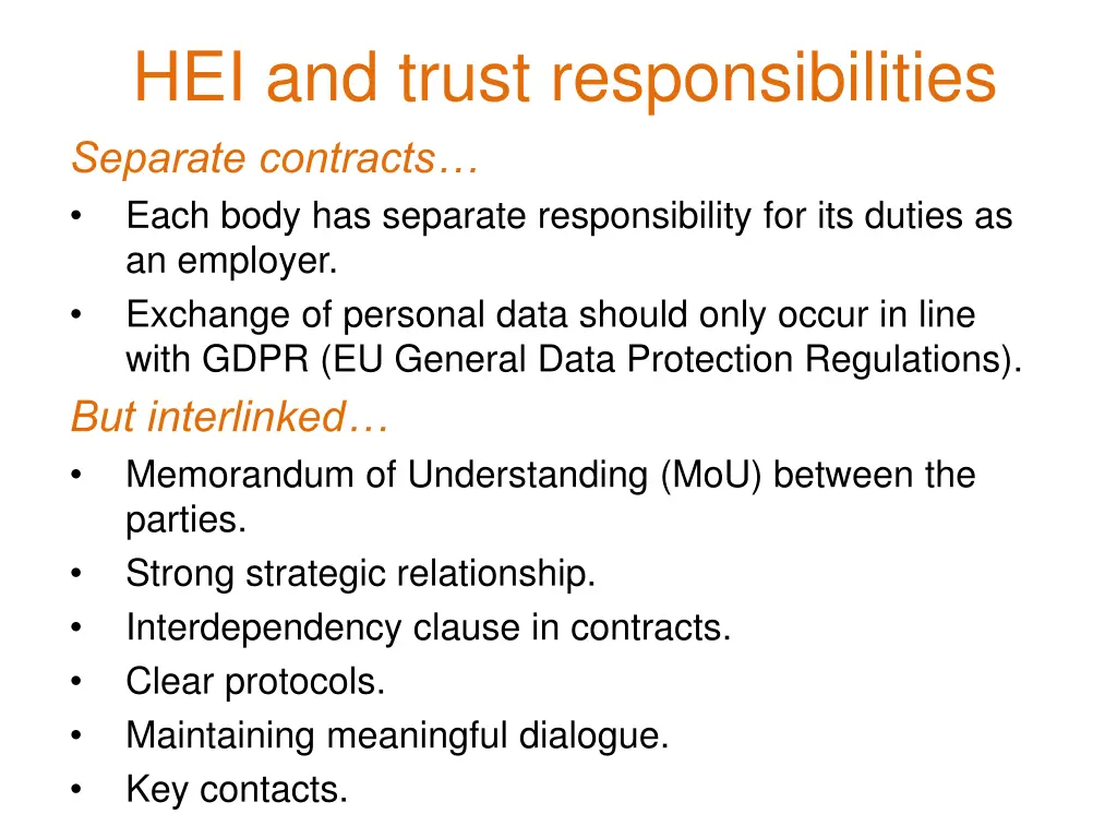 hei and trust responsibilities separate contracts