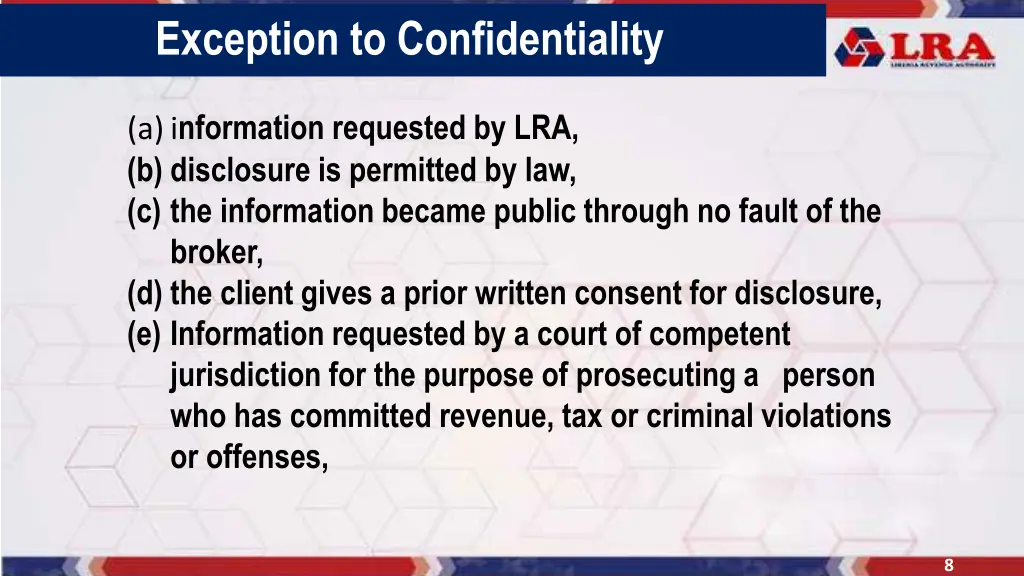 exception to confidentiality