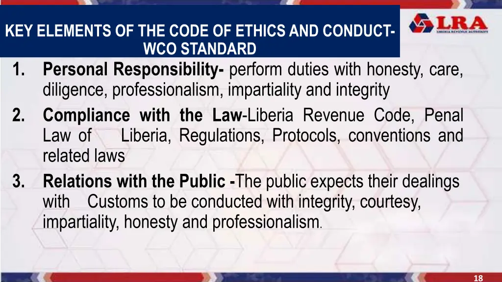 key elements of the code of ethics and conduct